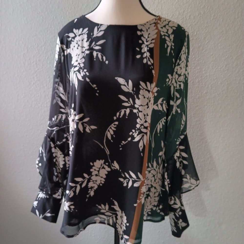 Calvin Klein Blouse Long Sleeve Green and Blue Size M